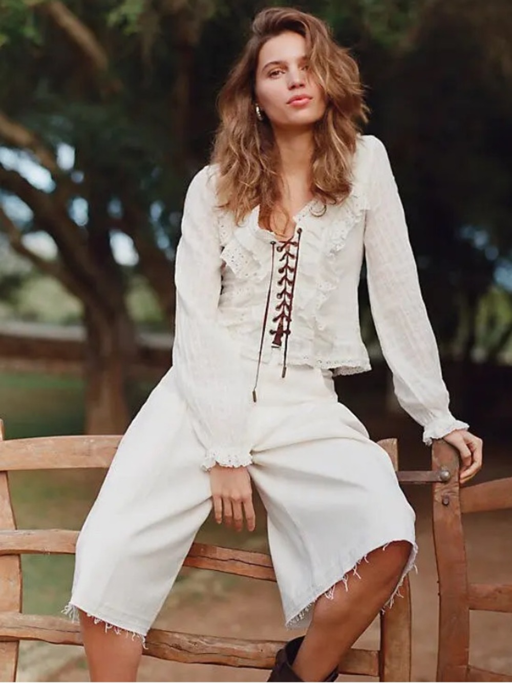 Pleated High-Rise Culotte Jeans NWOT PILCRO COLOR- Ivory - Picture 3 of 5